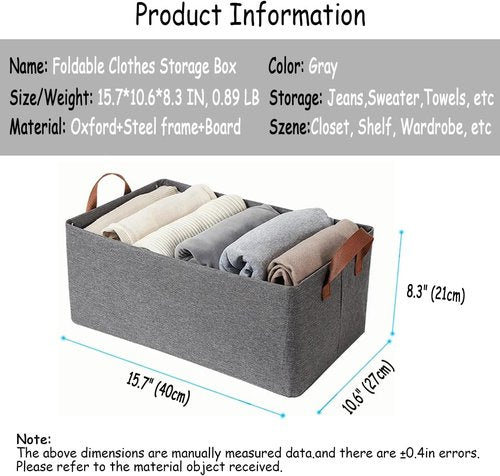 AARAINBOW Linen Closet Organizer - Stackable Fabric Storage Bins with Steel Frame | 4-Pack Gray, 23L