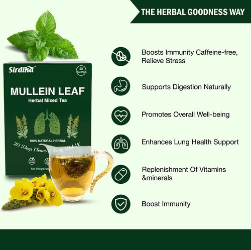 Mullein Tea Bags for Lungs - 20 Teabags (2.47oz/70g), 100% Pure Natural Premium Mullein Leaf, Mint Leaf, Mulberry Leaf for Lungs Cleanse and Respiratory Support, Herbal Teas, Caffeine Free (2 BOX)