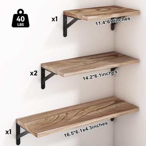 YGEOMER 4 Pack Wall Shelves Floating Shelves for Bedroom, Bathroom Storage, Living Room and Kitchen Farmhouse Decor(Different Sizes)