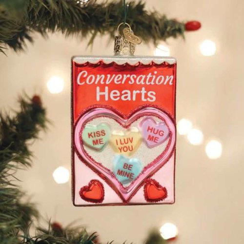 Old World Christmas Conversation Hearts Candy Box Glass Blown Ornament for Christmas Tree, Handcrafted Holiday Decoration, Valentine Collection