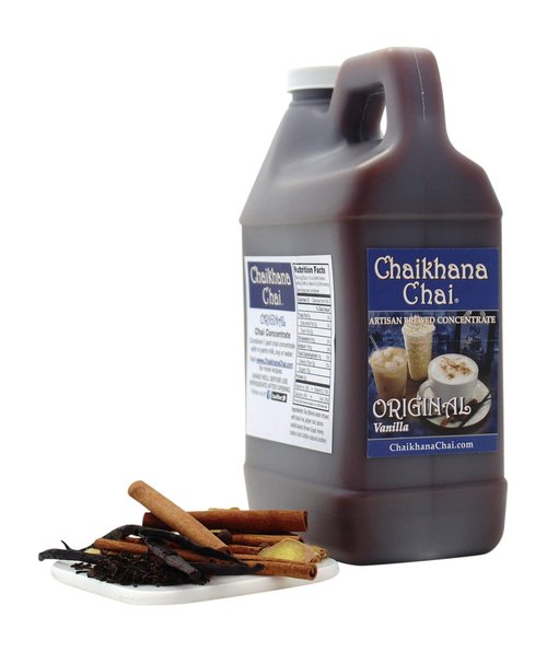 Chaikhana Chai - Original Vanilla Chai Concentrate - Makes (40) Drinks - Slow Brewed with Organic Black Tea, Real Vanilla Beans and Fresh Crushed Spices - 1/2 Gallon