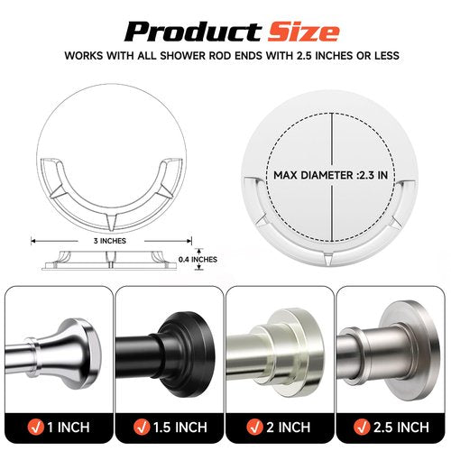 BRIOFOX Shower Curtain Rod Holder Work with All Shower Rod Ends 2.5 inches or Less, Tension Curtain Rod Bracket No Drilling, Adhesive Shower Rod Holder for Almost All Size Rod Heads