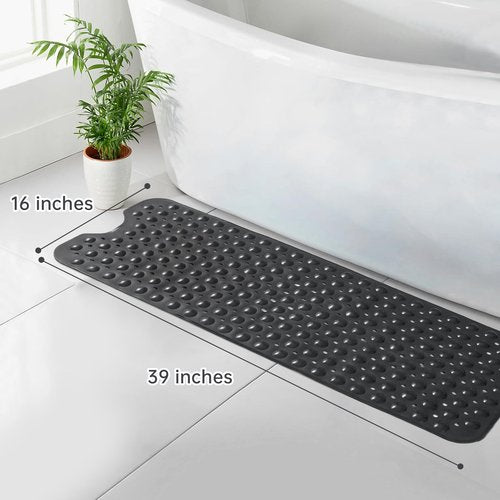 Tree Bud Bathtub Mats for Shower Tub Non-Slip Bath Mat 39 x 16 Inch Extra Long Shower Mat, Bath Tub Mat for Bathroom with Machine Washable, BPA Free for Kids (Black)