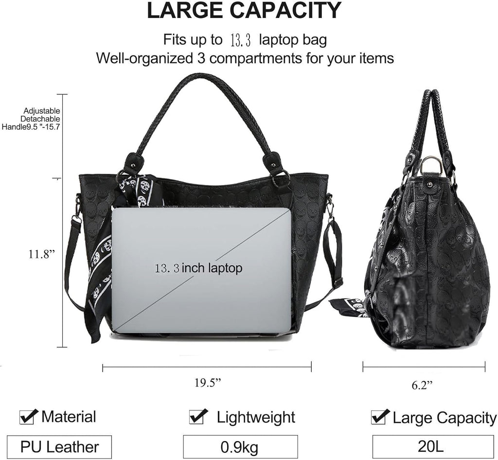 Zuoge Women’s Skull Tote Bag - Stylish Studded PU Leather Handbag & Wallet Set | 3-Piece Collection