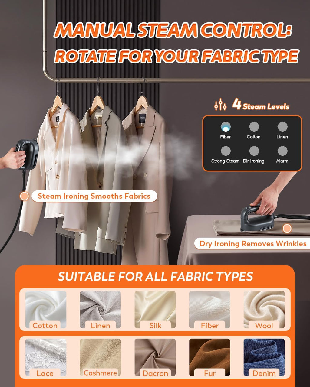 2200W Professional Steam Station - Dual Rapid Heat System with 1.2L Tank & 4 Steam Settings | Silver-Grey Clothing Iron