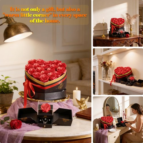 Gifts for Women Artificial Forever Flowers Box & Preserved Roses with Necklace Ring Earrings,Gifts for Her Girlfriend Mom Wife Grandma on Mothers Day Birthday Valentines Christmas Anniversary,Wedding