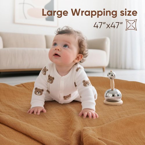 MIGIOL Muslin Swaddle Blankets - Soft & Breathable Newborn Essentials | 47x47 Inches, 3-Pack (Pink & Coffee)