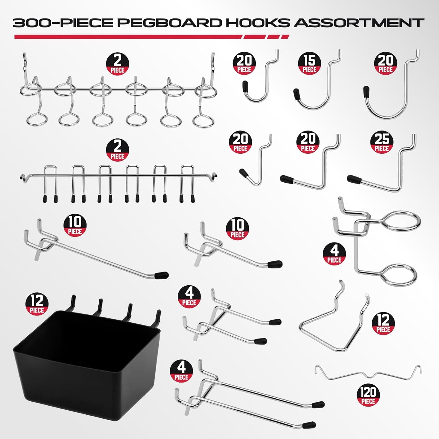 300-Piece Pegboard Hook Set - Durable Metal Organizers for Tool Storage | Ideal for Garage & Workshop