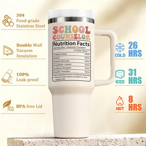 Lifecapido School Counselor Appreciation Gifts, 40oz Shape Little Minds Insulated Tumbler with Lid & Straw, School Counselor Gifts for Appreciation Week Christmas(Cream)