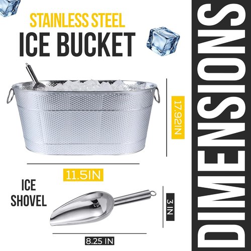 18” Stainless Steel Beverage Tub - 5 Gallon - Gold Handles & Shovel Included - Holds 30 Bottles & Stays Cold for Hours - Use as Wine Bottle Chiller to Beer Bucket Holder - Leak Proof (Silver)
