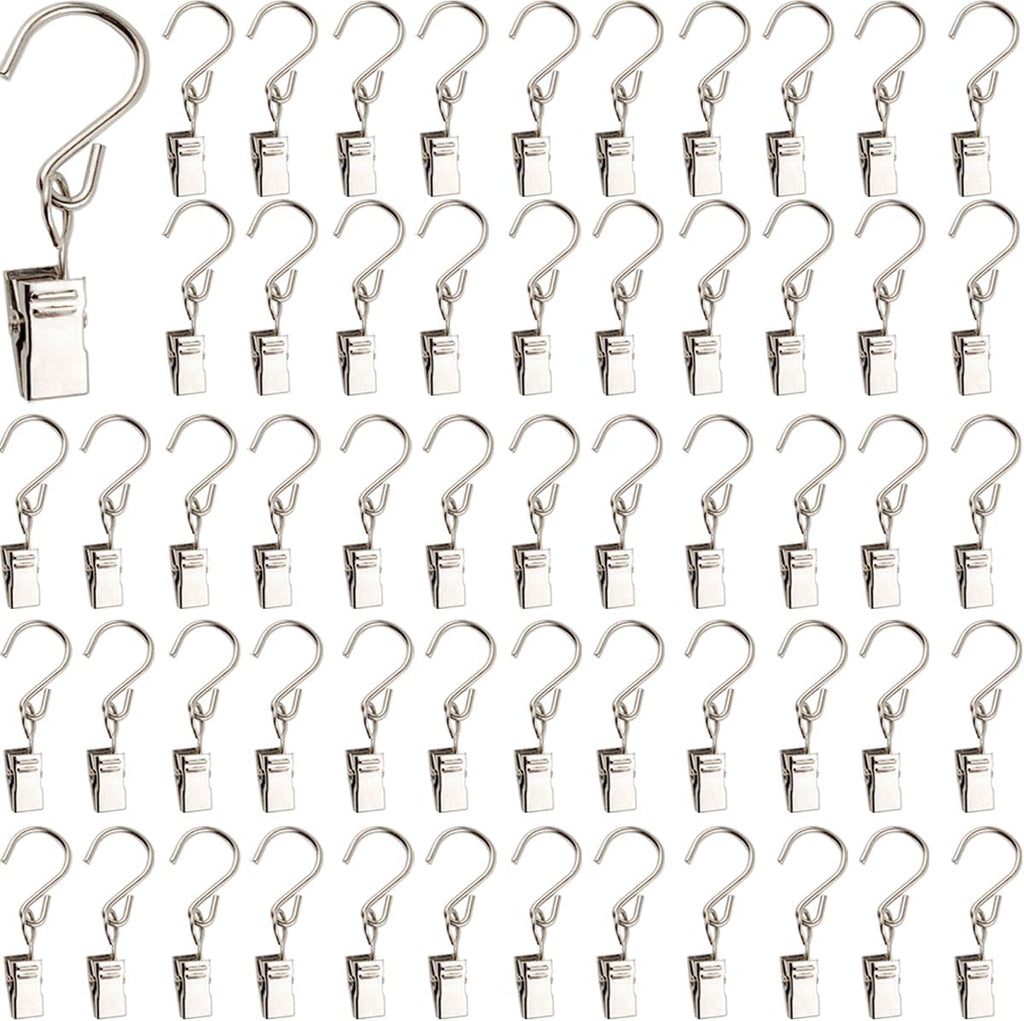 RONYOUNG Stainless Steel S Hooks - 50PCS Hanging Clips for Curtains, Lights, and Crafts | 2.4 Inch Long Silver