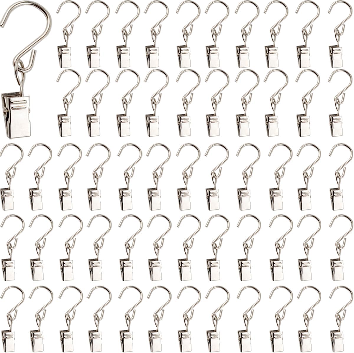 RONYOUNG Stainless Steel S Hooks - 50PCS Hanging Clips for Curtains, Lights, and Crafts | 2.4 Inch Long Silver