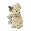 Enesco Jim Shore Heartwood Creek White Woodland Owl Wearing a Hat and Scarf Miniature Figurine- Stone Resin Hand Painted Crafted Collectible Mini Figurines Christmas Home Decor Statue, 4.72 Inch