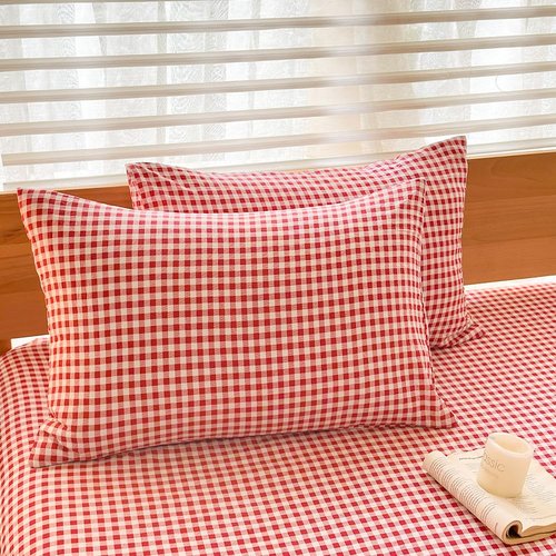 NSNLGSGC Red Gingham Duvet Cover Set Queen, Grid Simple Geometric Square Pattern Comforter Cover,Soft Plaid Washed Microfiber Bedding Cover(3PCS,Queen)