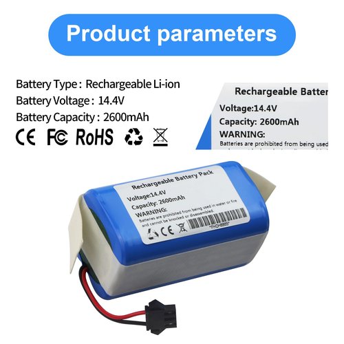 14.4V Replacement Battery for Ionvac SmartClean 2000, Robovac 7687 7688 V4 7997 Coredy R750-1600Pa, X586 X500 Simum 7 T8 V300 Robot Vacuum Battery for ionvac Replacement parts SUN-INTE-172 2600mAh