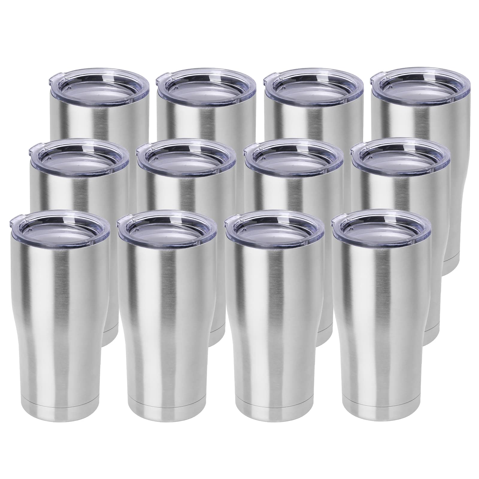 DOMICARE 20oz Tumbler with Lid Stainless Steel Tumblers Bulk, Double Wall Vacuum Insulated Coffee Travel Mug, 12 Count (Pack of 1) Stainless Steel