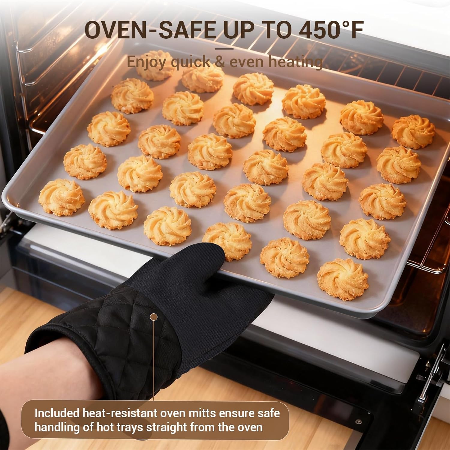 Ammeloo 22-Piece Non-Stick Baking Pans Set - Stackable Bakeware with Oven Mitts & Utensils | Gray & Stone Black