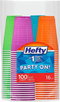 Hefty Party On Disposable Plastic Cups - Assorted Colors, 16 Ounce, 100 Count
