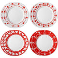 Jinei Set of 8 10 Inch Valentine's Day Ceramic Flat Plates Red White Heart Dining Serving Plates Round Dessert Salad Dish Set Gift for Valentine's Day Wedding Anniversary Party Decoration