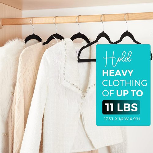 HOUSE DAY Premium Velvet Hangers - 50 Pack Black Non-Slip Flocked Felt | Sturdy 360° Rotatable Hook