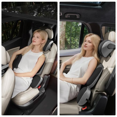 BEBAS Car Headrest Pillow, Memory Foam Neck Support Pillow for Cars - Ergonomically Designed for Long Drives, Travel & Commuting, Pain Relief with Removable & Washable Cover (Black Gray, 1-Pack)