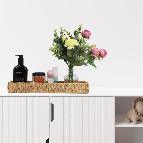Bathroom Vanity Tray, 16.7 Inch Water Hyacinth Toilet Tank Baskets, Long Wicker Counter Tray for Paper Hand Towel, Bathroom Counter Organizer for Decor Coffee Table (16.7" x 6" x 2")
