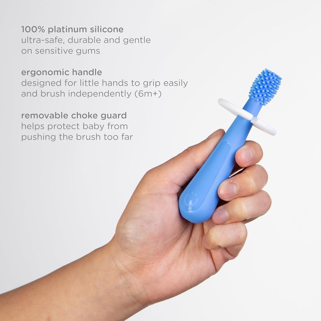 Ubbi Grow With Me Toothbrush Training Set - 360° Food-Grade Silicone & Soft Bristles | Polaris Blue & Zest Green