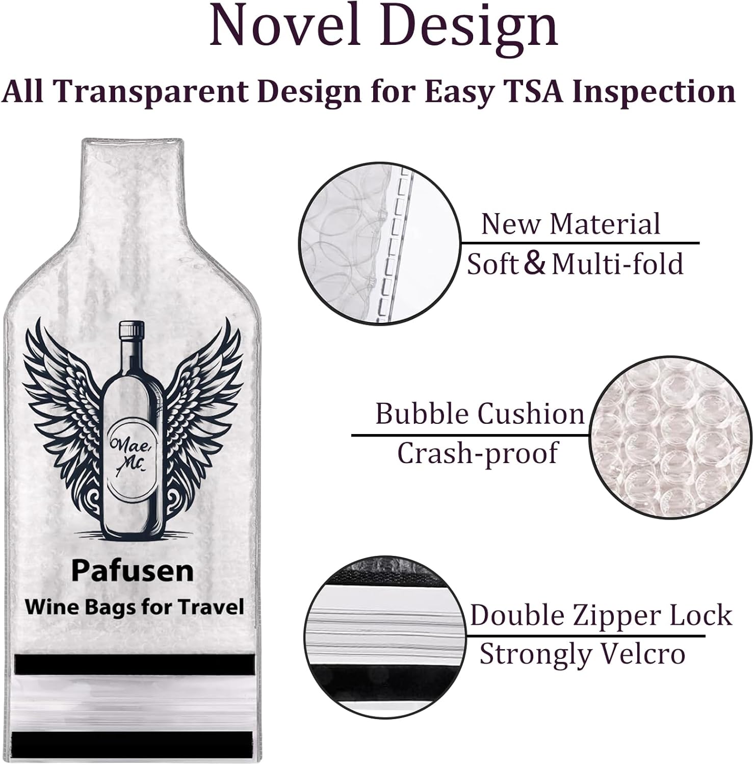Pafusen 2 Set Wine Bags for Travel, Reusable Wine Bottle Travel Protector Bags, Leak Proof Protective Bottle Bags Sleeves Airplane Cruise Car, Wine Bottles Protector Sleeve