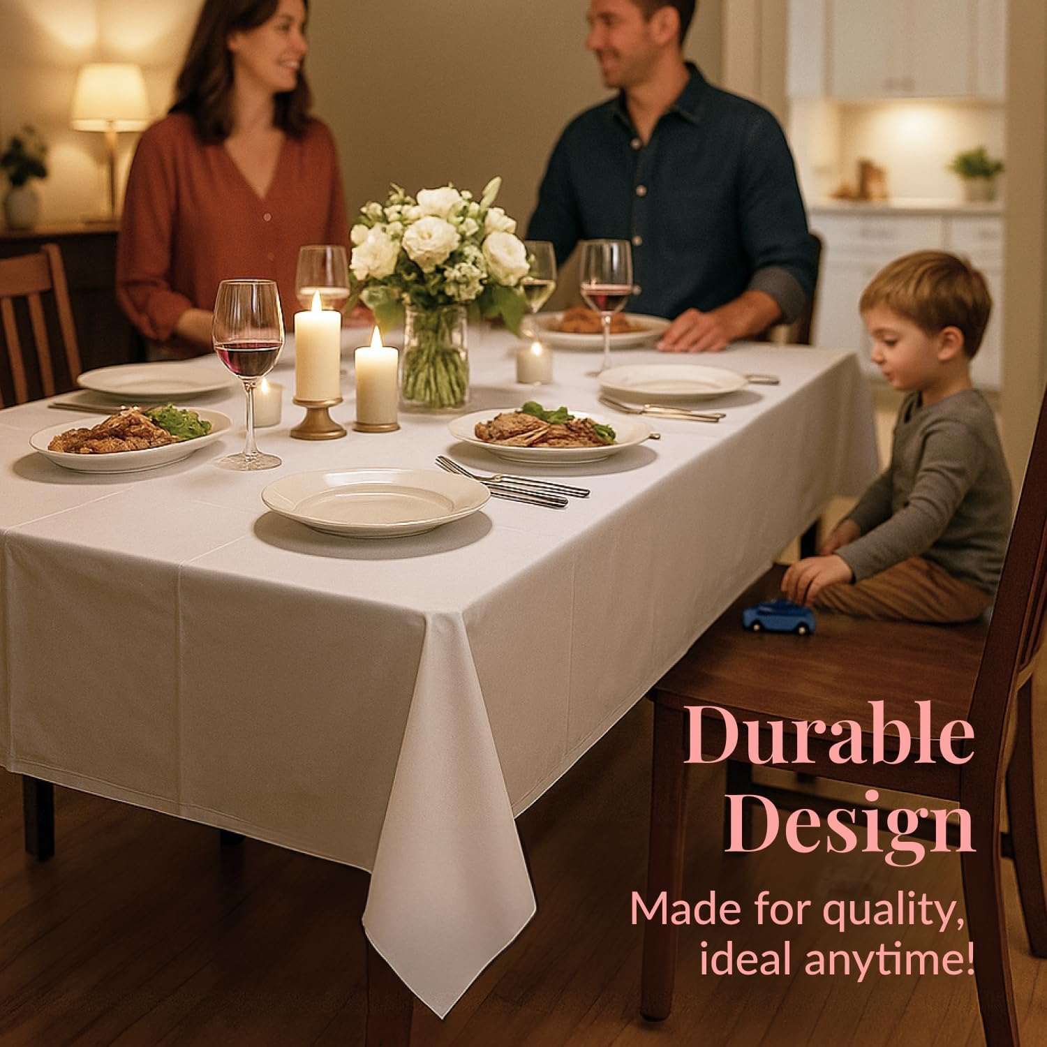 Prestee Disposable Plastic Table Cloths - Heavy-Duty Waterproof 108" x 54" White Rectangle Covers for Events