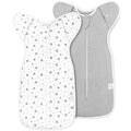ANYEDDE Baby Swaddle 2-Pack - Arms Up Design with Removable Cuffs & 2-Way Zipper, Gray Stars, Breathable Cotton for 3-6 Months