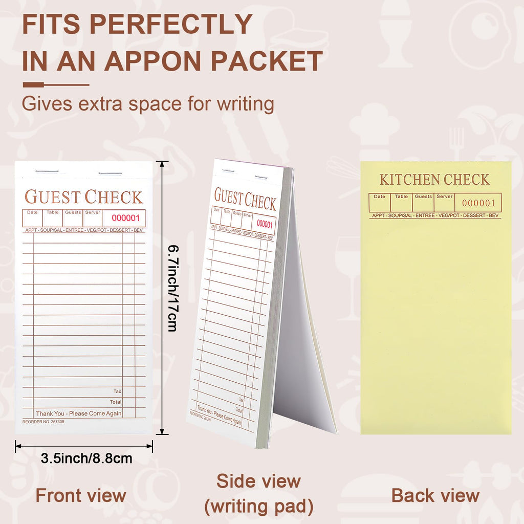 Seajan 50 Pack Guest Check Pads Server Note Pads 3.5 x 6.7 Inch Guest Check Book for Servers 2 Part Carbonless Waiter Notepad Food Order Tickets for Bar Cafe Restaurant, 2500 Total Tickets (Coffee)