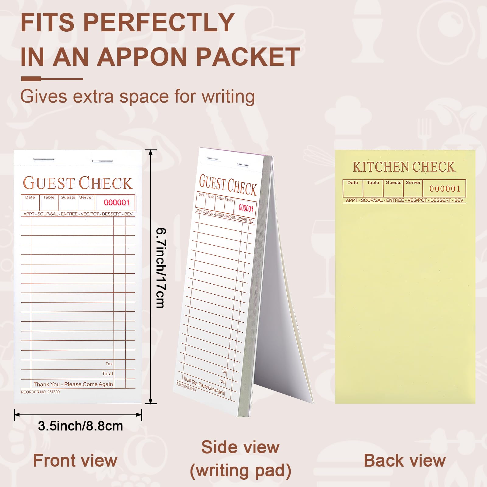 Seajan 50 Pack Guest Check Pads Server Note Pads 3.5 x 6.7 Inch Guest Check Book for Servers 2 Part Carbonless Waiter Notepad Food Order Tickets for Bar Cafe Restaurant, 2500 Total Tickets (Coffee)