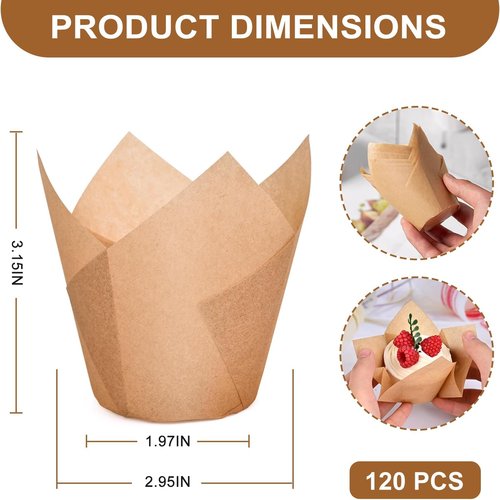 Neyimqr Tulip Cupcake Liners - 120 Count Food Grade Parchment Paper Muffin Holders | Greaseproof Baking Wrappers