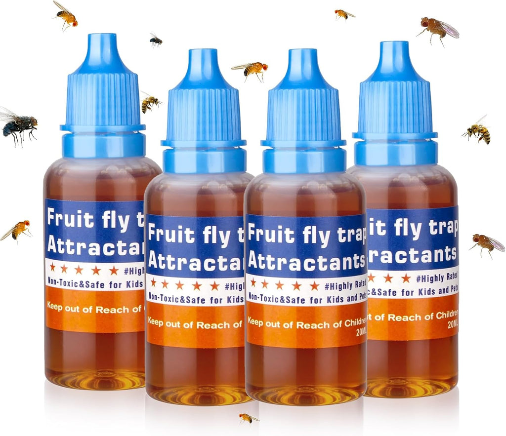 Skiennix Fruit Fly Trap Refill Liquid - Effective Gnat Killer & Long-Lasting Fruit Scented Bait (4 Pack)