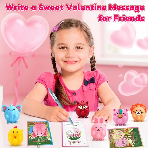 LUBUYILD Valentines Day Cards for Kids School - 24 PCS 3D Animal Pop Suction Toys with Valentines Cards, Cute Unique Class Exchange Gifts, Party Favors and Classroom Prizes for Boys Girls