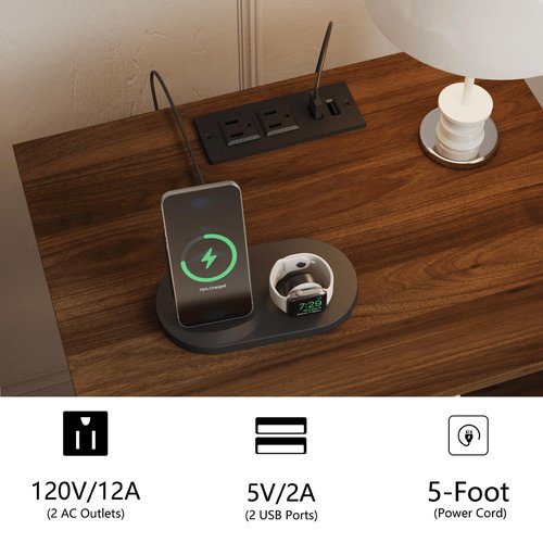 JOONEE Rattan Nightstand with Charging Station,Farmhouse Bedside Table with 2 Storage Drawer and Open Wood Shelf, for Bedroom and Small Spaces,Night Stand with Solid Wood Legs (Walnut Brown-Outlet)