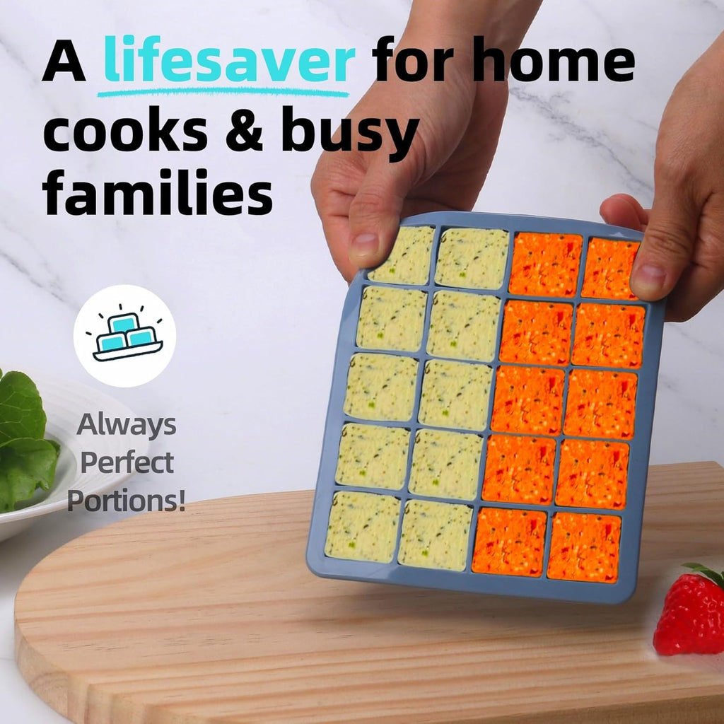 Skiennix Silicone Freezer Molds - Ideal for Storing Garlic, Herbs & More - 3-Pack Multicolor Tray