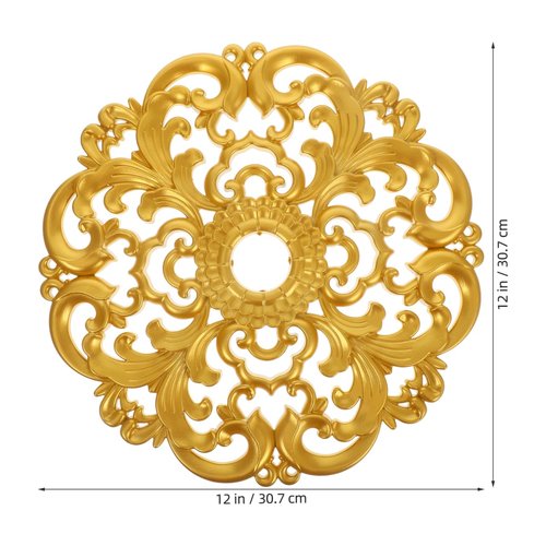 Amosfun Gold Ceiling Medallion 12 Inch European Style Hollow Carved Round Base for Chandelier Home Lighting Fixtures for Living Room and Bedroom