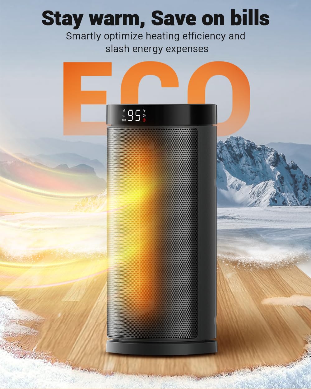 Space Heater for Indoor Use, 1500W Electric & Portable Ceramic Heaters with Thermostat, 4 Modes, 24Hrs Timer, 80°Oscillating Room Heater with Remote, Safe for Office Bedroom Use，15IN