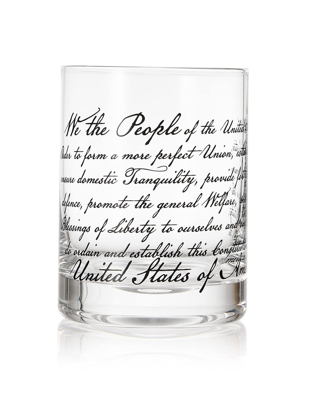 Whiskey Glasses – United States Constitution - Wood American Flag Tray & Set of 4 We The People 10oz America Glassware, Old Fashioned Rocks Glass, Freedom of Speech Law Gift Set US Patriotic