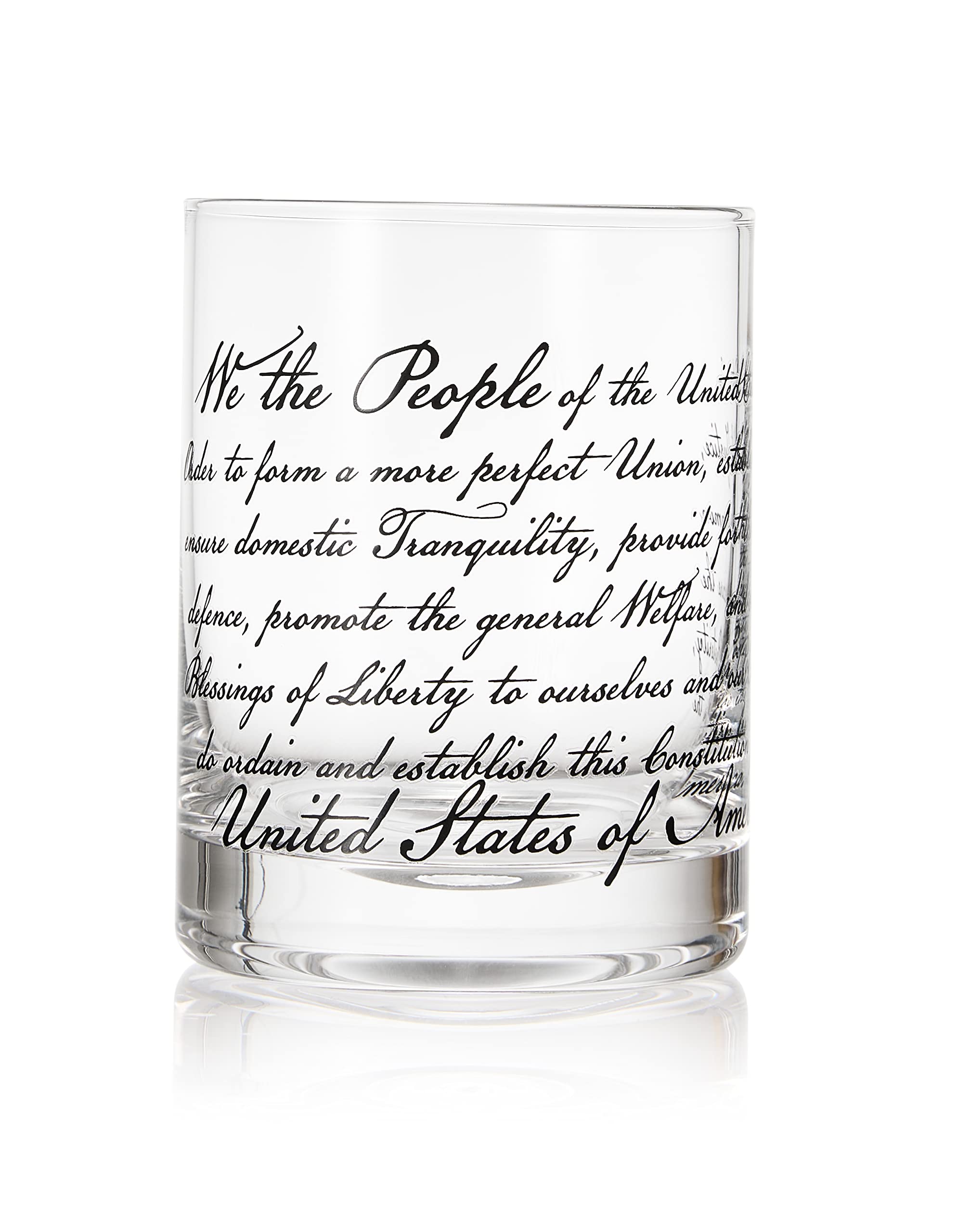 Whiskey Glasses – United States Constitution - Wood American Flag Tray & Set of 4 We The People 10oz America Glassware, Old Fashioned Rocks Glass, Freedom of Speech Law Gift Set US Patriotic