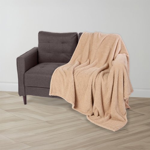 Northwest HGTV Teddy Sherpa Faux Fur Throw Blanket, Ultra Soft Cozy Layer for Bed or Couch, Plush Velvety Texture for Snuggling, Lounging, or Home Décor, 50 x 70 inches, Tan