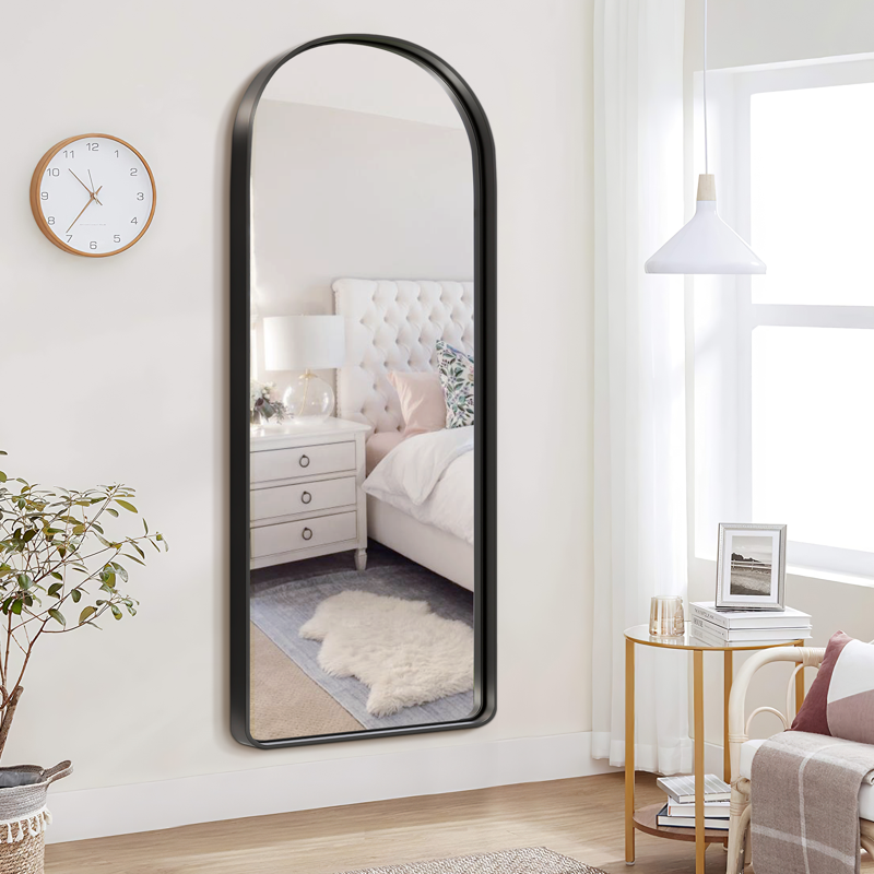 71x28 Inch Black Aluminum Alloy Wall Mount Rounded Corner Arched Mirror - Variation of THIS listing