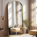 71x32 Inch Gold Arched Wall Mirror - Rounded Corner Aluminum Mount, Vertical Hanging