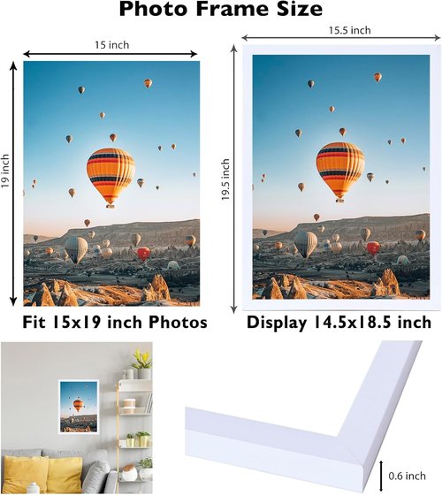 JCJMY 15x19 Picture Frame - White Wall Gallery Frame for Horizontal & Vertical Photos