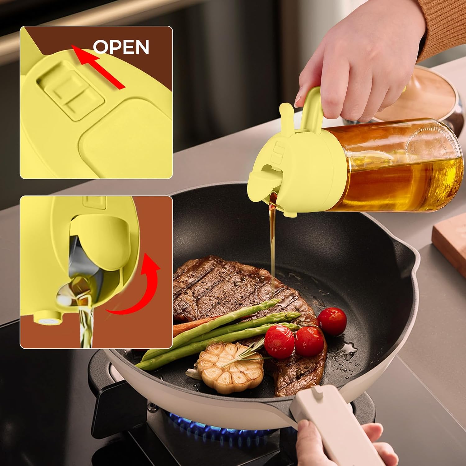 YARRAMATE 16oz Glass Olive Oil Sprayer - 2-in-1 Premium Food Grade Dispenser for Cooking & BBQ (Pomelo)