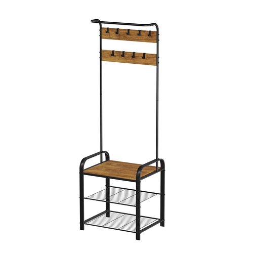 Lavish Home Entryway Coat Rack- Metal Hall Tree-Storage Bench, 18” W, Silver