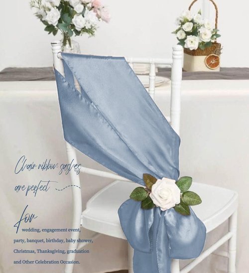 fani 120 PCS Satin Chair Sashes, Bows Designed ChairSashes, 7x78 inch Chair Sashes for Aisle Decorations Universal Chairs Cover Decoration for Wedding Reception Party Banquet (Dusty Blue)