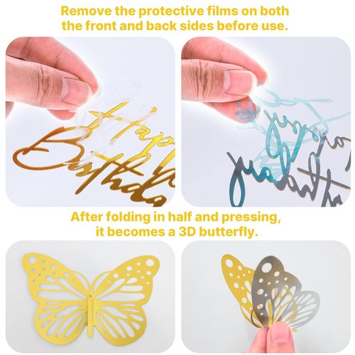 AMZVALU Crown Cake Topper, Corona Para Pastel, Gold Crown Happy Birthday Cake Topper Candles Balls 3D Butterflies, Diy Cake Decorations for Women Princess Queen (Gold, White)