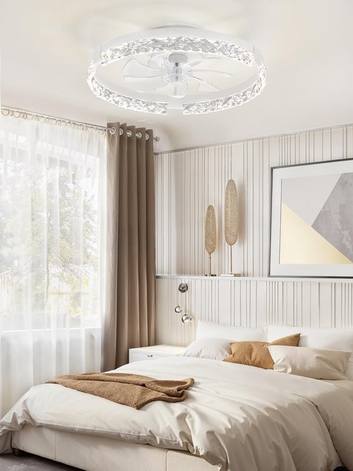 LEDIARY 20 Inch Low Profile Ceiling Fans with Lights and Remote, Fandelier Ceiling Fan Flush Mount, 3000K-6000K Dimmable LED Fan Light, White Modern Ceiling Fans with Lights for Bedroom